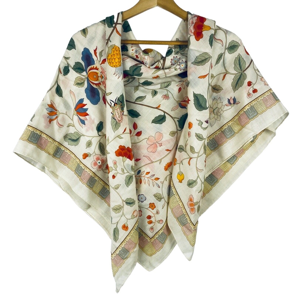 Scarf/wrap Women's Rayon Floral Vines Square Cream Spring Summer 28" X 28"